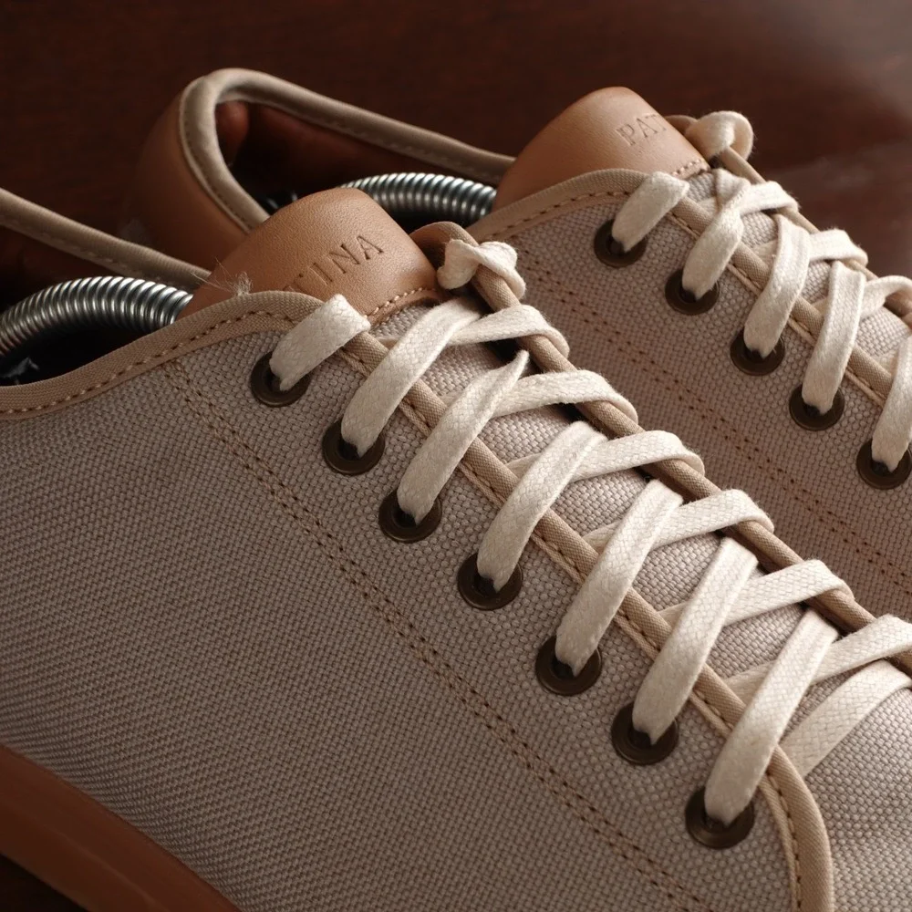 Patina Sneakers Mens SZ 8.5 Beige Portland Leather Canvas Lifestyle Modern Shoes